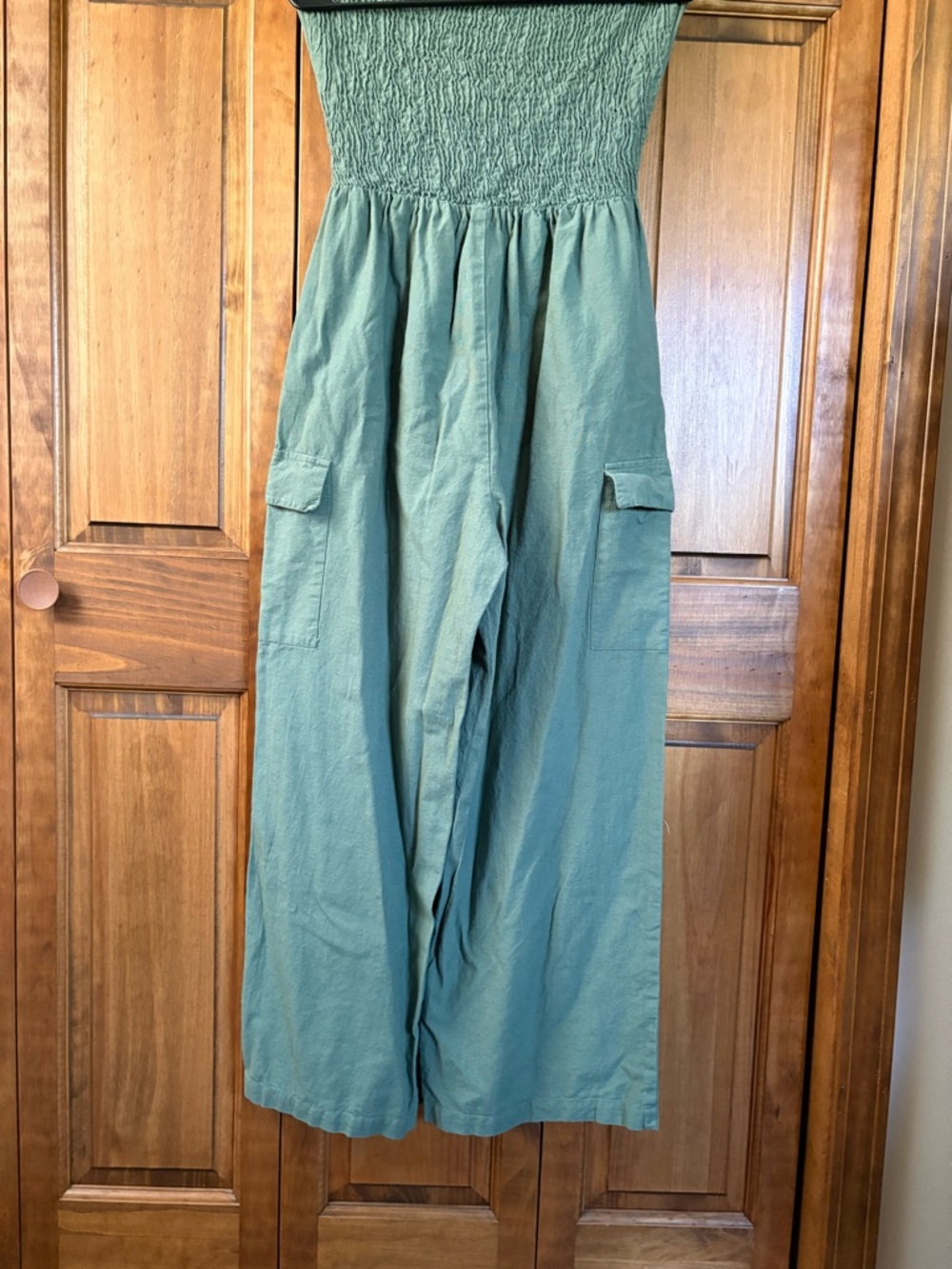 Sim & Sam Strapless Belted Olive Green Romper Utility Wide-Leg Large - Picture 6 of 13